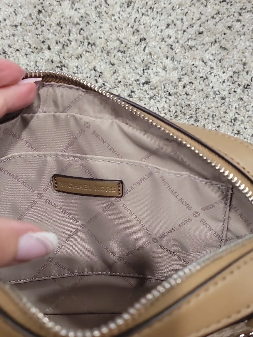 Michael Kors Beige Signature Logo Crossbody with Chain Detail